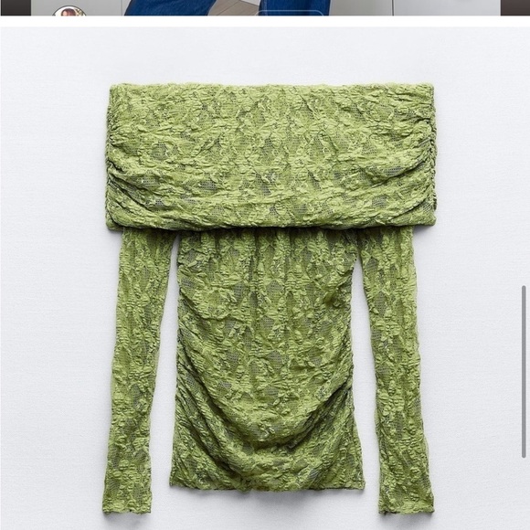 NWT Zara off the shoulder green lace top blogger fav size S - Picture 9 of 14